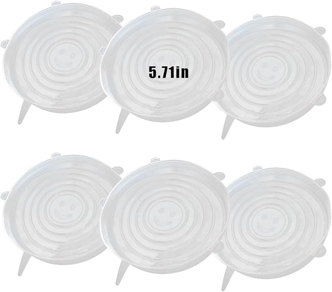 Silicone Stretch Lids, 6 Pcs, 5.71in | Reusable and Durable, Silicone Container Covers, Food Storage, Expandable Bowl Covers, Dishwasher & Freezer Safe