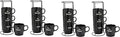 Signature Housewares Be Happy Stackable Stoneware Coffee Mug Set with Metal Rack - 15 Ounce Coffee Mugs for Coffee, Tea, Hot Chocolate, Milk, Set of 4, Matte Black (Pack of 4)