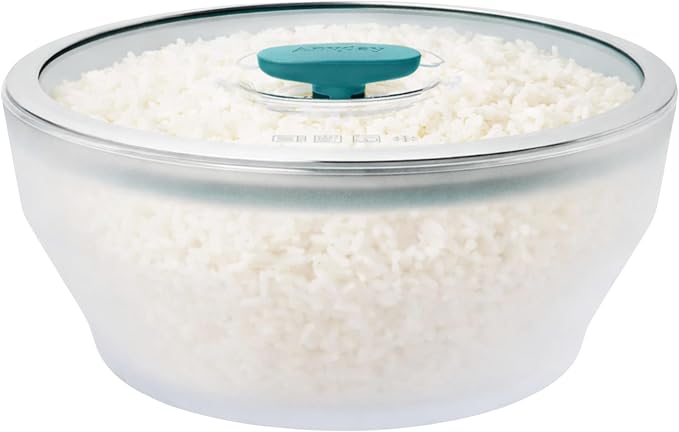 Anyday 12-Cup Microwave Rice Cooker, Glass Lid (Kale) | Microwavable Safe Cookware, Grains, Vegetable Steaming, BPA & Plastic Free, Even Reheating, Stackable Airtight Container