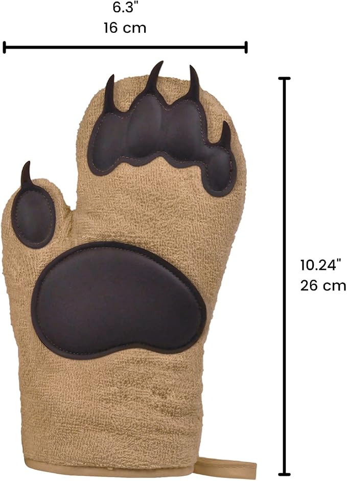 Genuine Fred Bear Hands Oven Mitts – Heat-Resistant Silicone and Cotton Gloves, Fun Gift for Bakers, Animal Lovers, White Elephant or Housewarming