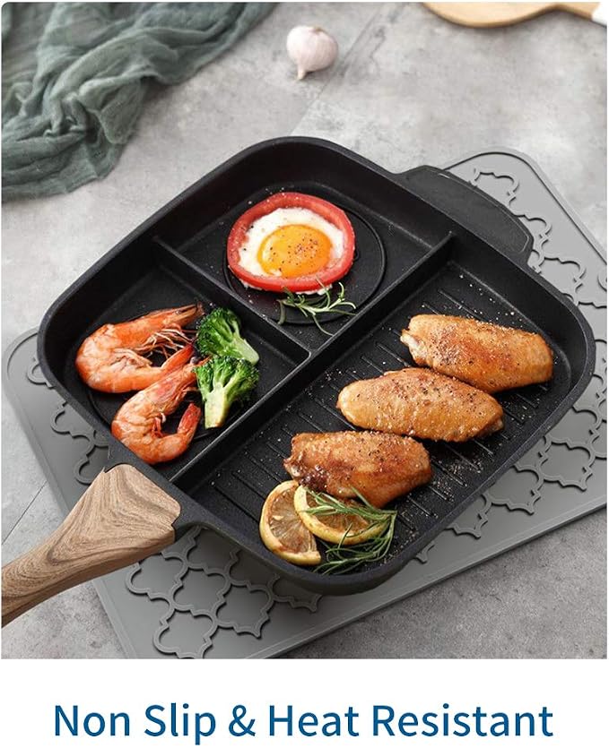 AMOAMI-Dish Drying Mats for Kitchen Counter-Silicone Dish Drying Mat-Kitchen Dish Drying Pad Heat Resistant Mat-Kitchen Gadgets Kitchen Accessories Kitchen Small Appliances(16" x 18", GREY)