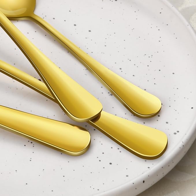 24-Piece Gold Silverware Set with Steak Knives Black Stainless Steel Flatware Set for 4 Food Grade Tableware Cutlery Set Rust-proof, Mirror Polished, Dishwasher Safe