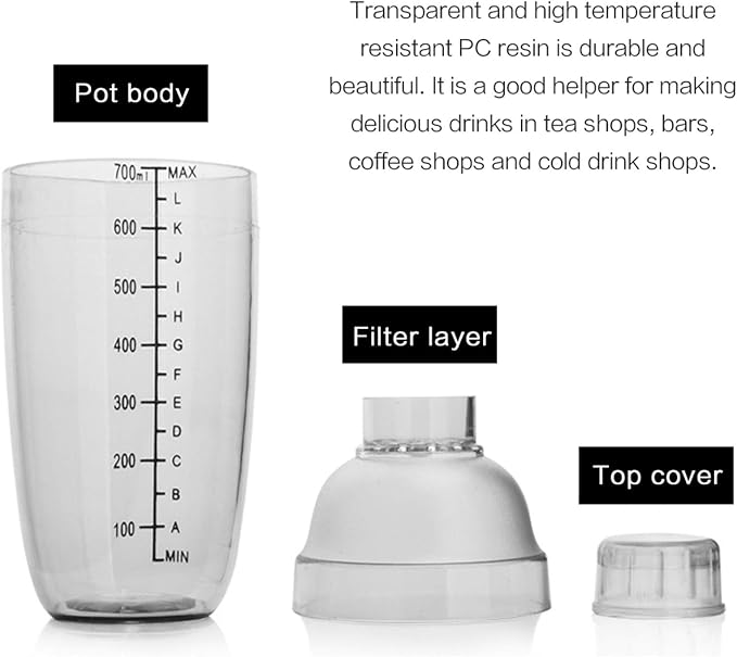 2 Pcs Plastic Cocktail Shaker,Drink Mixer Hand Shaker Cup with Scales,Bar Tool Transparent (24 oz / 700cc)