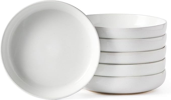 famiware Milkyway 33 oz Pasta Bowls Set of 6, White | Scratch-Resistant Stoneware Salad Bowls, Stackable, Dishwasher & Microwave Safe, Lead-Fre