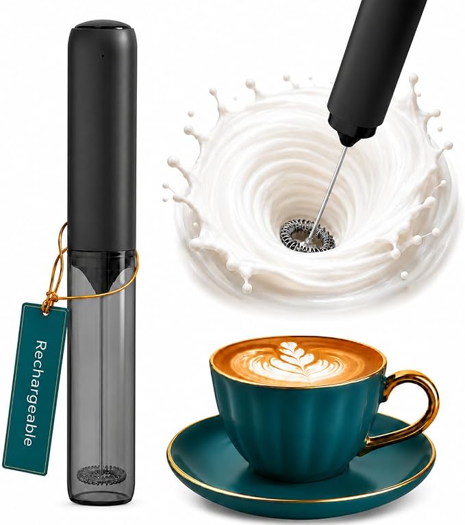 Portable Travel Frother with Case Mini - Rechargeable Handheld Milk Frother with Cover - Coffee Mixer Wand - Wisking Tool Electric Whisk - Coffee Stirrers Electric Whisker - Drink Mixer Handheld
