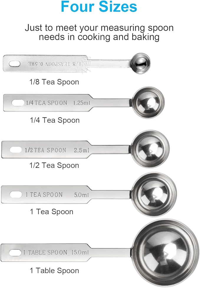 5PCS Measuring Spoons Set, Include 1/8,1/4,1/2,1 tsp, and 1tbsp Cup | Measuring Spoons Set,Includes 1/8 tsp,1/4 tsp,1/2 tsp,1 tsp,1 tbsp,Stainless Steel measuring cups, Teaspoon for Measure