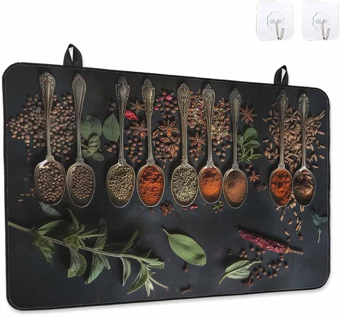 Stove Top Covers for Electric Stove 28.5x20.5 Inches, Kitchen HeatResistant Glass Cooktop Protector, Condiment Leaves Pepper Beans Cooking Utensil Ceramic Stovetop Countertop Covers Mat, Oven Cover
