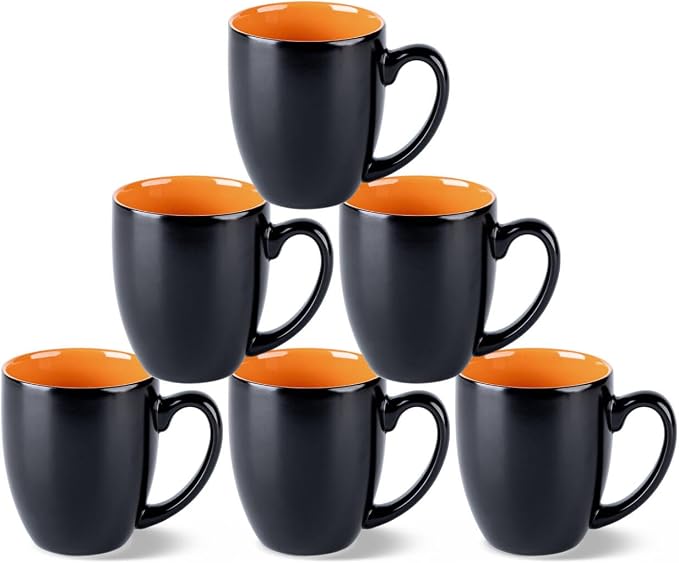 GBhome 16 oz Coffee Mugs Set of 6, Ceramic Coffee Cups- Orange
