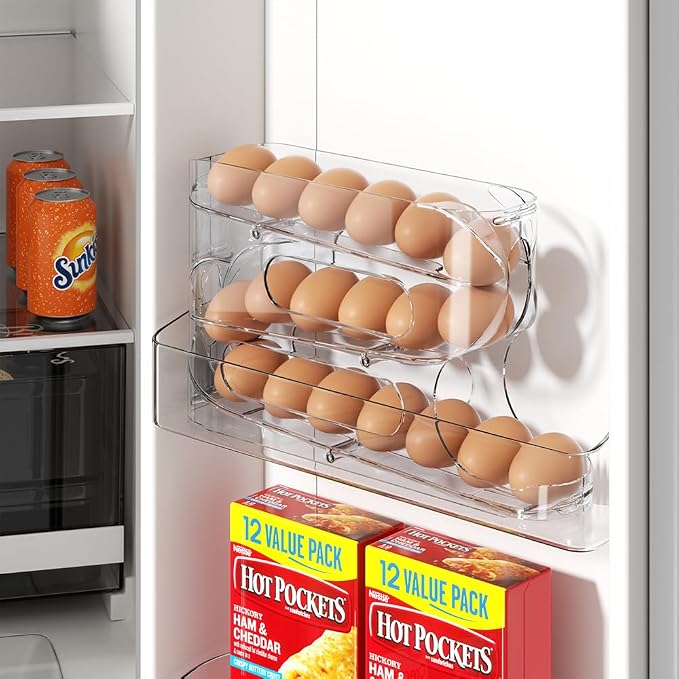 Clear FIFO Egg Holder for Fridge, Egg Dispenser for Eggs 36 Count | 2-Pack Automatic Rolling Egg Organizer for Refrigerator, Space-Saving Egg Roller/Container/Storage for Kitchen Countertop