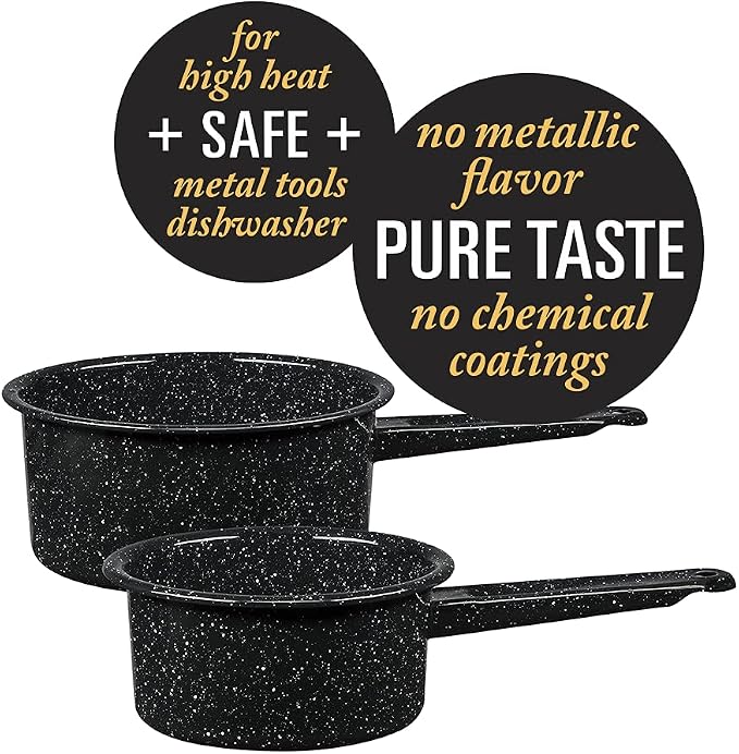 Granite Ware Saucepan Set, 1 Qt & 2 Qt - Speckled Black, Set of 2 | Porcelain Surface & Scratch-Resistant Non-Stick Pots for Sauces, Soups & Everyday Cooking, Even Heat Distribution