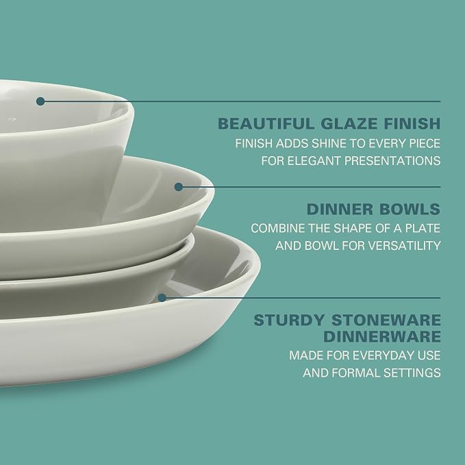 Gibson Home Summer Shades 16 Piece Plates and Bowls Dishes Service for 4 Porcelain Dinnerware Set - Grey