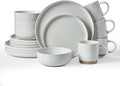 Famiware Milkyway 16-Piece Dinnerware Set with Mugs, Light Gray | Stoneware Plates and Bowls for 4, Dishes Set for Everyday/Formal Use, Microwave/Dishwasher Safe, Chip/Scratch Resistant