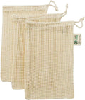 Reusable Produce Shopping and Storage Bags, Drawstring, Washable Organic Cotton Mesh, X Small 3 pack