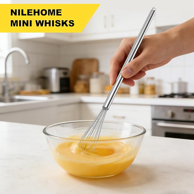 NileHome Mini Whisks Stainless Steel Whisk Set 9" 11"Kitchen Small Wisk Balloon Wire Tiny Whisks for Cooking, Whisking, Blending, Beating, Stirring 2 Pack