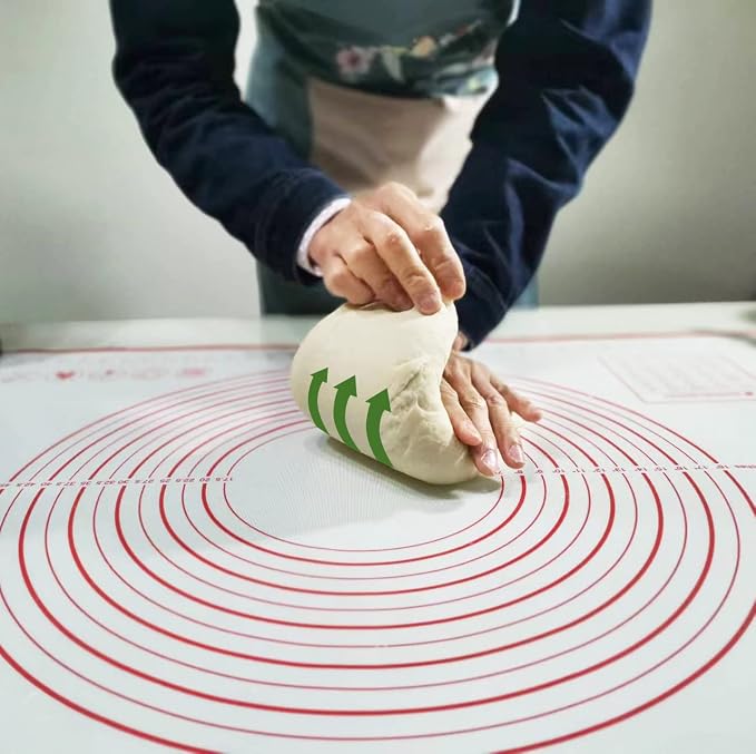 Yansumi silicone pastry non stick baking mat with measurement fondant mat with three sizes for silicone baking mat, counter mat, dough rolling mat,fondant/pie crust mat (Red, 24"L x16"W)