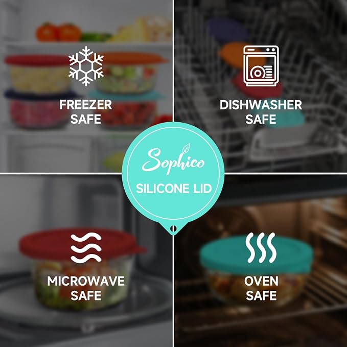 SOPHICO 7Cup Round Silicone Lid Replacement for Pyrex&AnchorHocking 7402-PC | Food Grade Silicone, Leakproof、Airtight Lids, Dishwasher Microwave Safe