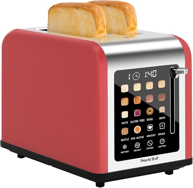 2 Slice Toaster Touch Screen, Stainless Steel Toasters Digital Timer 2 Slot Toasters, 8 Shade Settings 6 Bread Types for Bagel, Cancel, Defrost (Black)