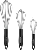 NileHome Silicone Whisk Set 8" 10" 12", 3 Pack Kitchen Whisk Kitchen Wisk Wire Whisks for Cooking, Whisking, Blending, Beating, Stirring-Black Silver