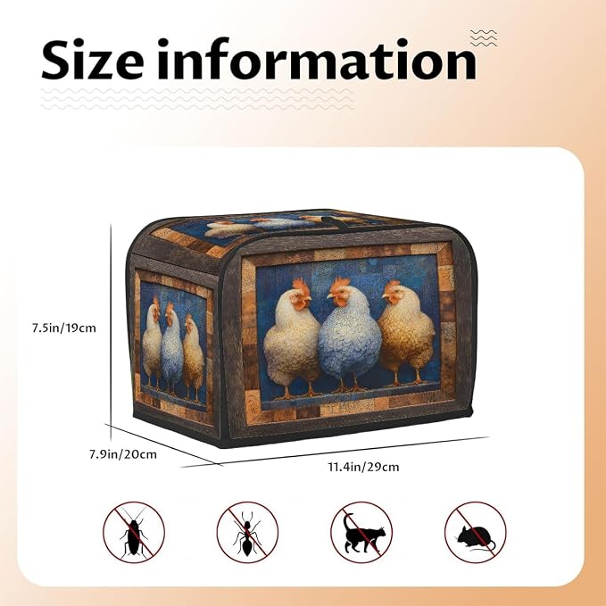 2 Slice Toaster Cover Rooster Animal Funny Toaster Covers Two Slice Wide Slot Waterproof and Dustproof Covers for Wide Slot Toasters and Small Appliances Kitchen Decor Gifts