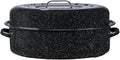 Granite Ware Covered Oval Roaster, 20 Lb Capacity - Speckled Black | Porcelain Surface Enamel Steel Roasting Pan with Lid, Oven & Grill Safe Cookware for Poultry, Meats, Vegetables & Roasting