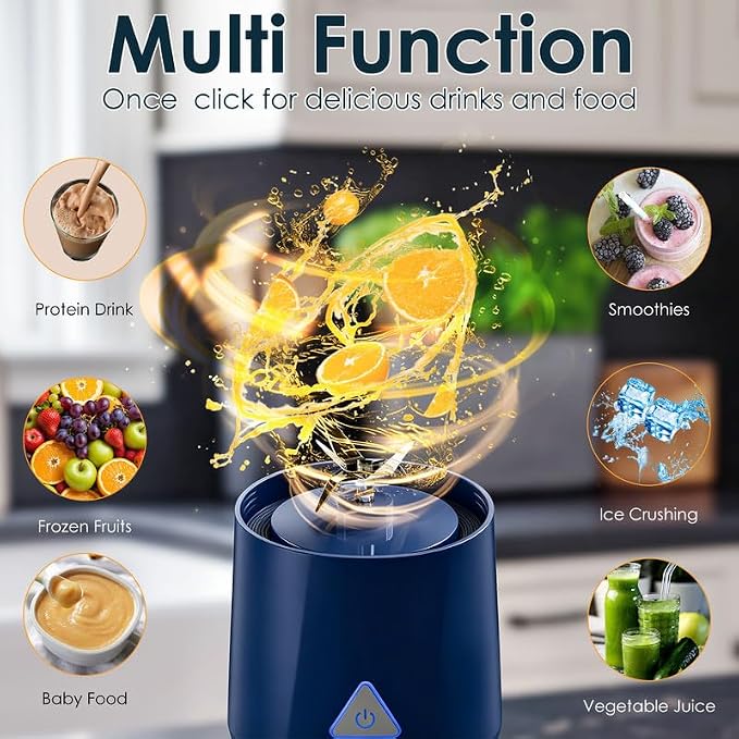 Personal Blender Wireless 24oz Cordless Mini 360 Watt Portable Blender-for Smoothies Freshly Squeezed Juices 6000mAh Self Cleaning and BPA Free Portable Juicer with 6 Sharp Blade Retro Blue