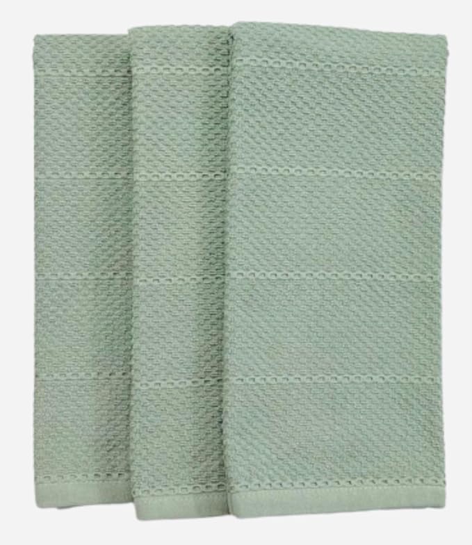 Sage Green Kitchen Hand Dish Towels, Set of 3, 100% Cotton, 18" x 28" | Terry Loop Textured, Soft & Absorbent Cleaning Cloth, Quick Dry, Multipurpose for Everyday Use