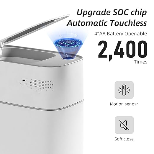 MOPALL Bathroom Trash Can with Lid Automatic Bagging Motion Sensor 3.5gal | Automatic Adsorption Bag, Touchless, Compact, Odor Seal Garbage Can for Bathroom, Bedroom, Living Room, Home, Office, Kitchen
