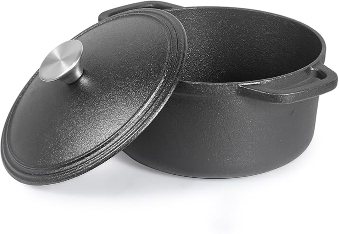Commercial Chef 3.4-Qt. Dutch Oven with Lid, Cast Iron, CHCI340 | Pre-seasoned, Integrated Handles, Works on All Cooktops Including Induction, Outdoor Cookware for Campfires or Grills