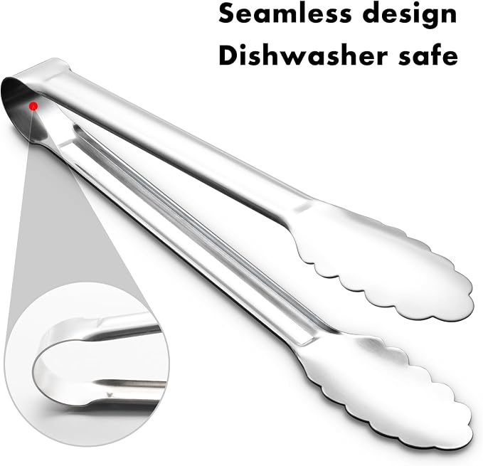 OYV Seamless Tongs for Cooking, One-Piece Design, Durable Heat Resistant Stainless Steel Tongs for Kitchen, Grill, BBQ, Salad, Dishwasher Safe, Metal Tongs Set (12" & 9")