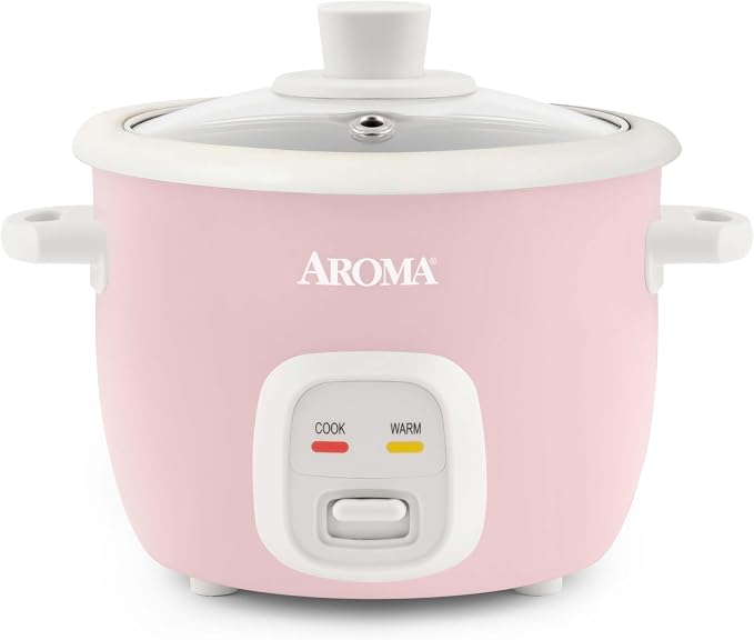 AROMA® Mini Rice Cooker, 2-Cup (Uncooked) / 4-Cup (Cooked), Grain Cooker, Soup Maker, Oatmeal Cooker, Auto Keep Warm, 1 Qt, Pink, ARC-302NGP