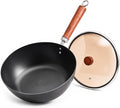 10.2-Inch Nitrided Carbon Steel Wok with Lid, Flat Bottom | 3.7-Qt wok with tempered glass lid for 1-3 servings; lightweight, induction compatible, coating-free, and seasoning required.
