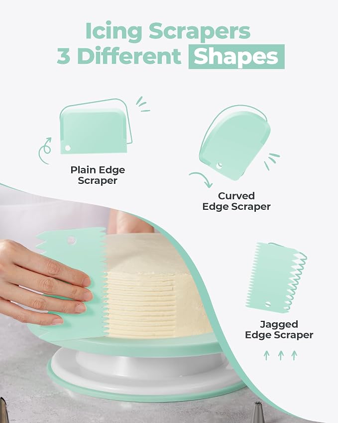Kootek 158 Cake Decorating Kit Baking Supplies Tools for Beginners & Pros | Cake Stand Turntable, Icing Piping Tips, Disposable Reusable Pastry Bag, Spatulas, Video Tutorial, Pattern Chart