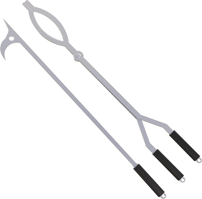 40in Fire Tongs and Fire Poker Set Stainless Steel | Firepit Tools Set Large Log Grabbers for Outdoor Fire Pit Bonfire Campfire Backyard Deck Indoor Fireplace Tools Set