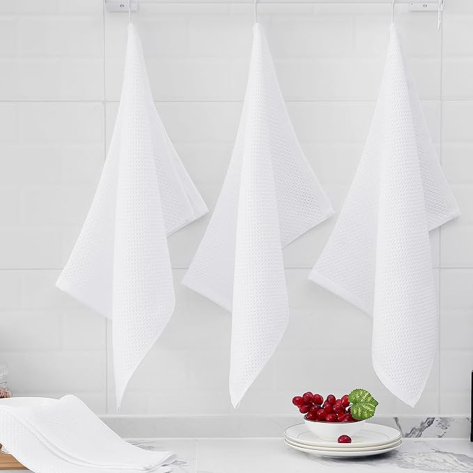 Homaxy 100% Cotton Oversized Waffle Weave Kitchen Towels 4-Pack, White | 20 x 28 Inches, Ultra Soft Absorbent Dish Towels, Quick Drying Large Cleaning Towels