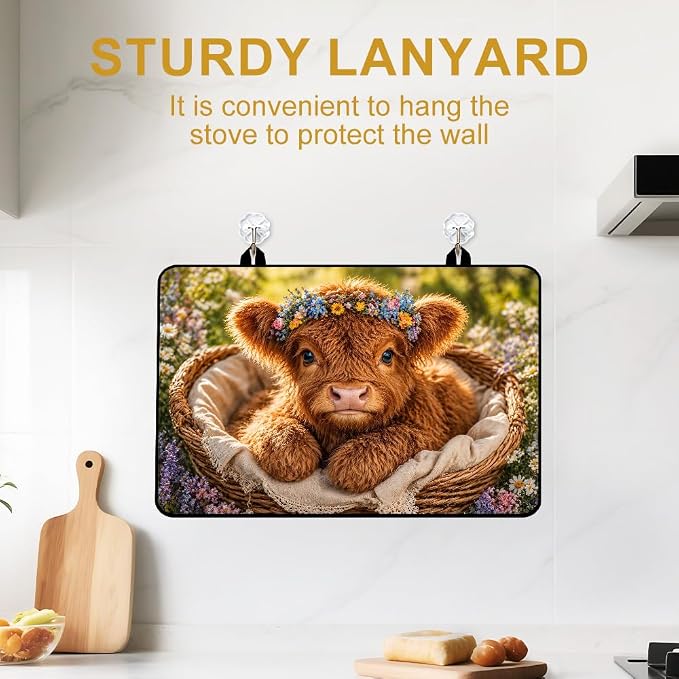 Highland Cow Stove Top Cover for Electric Gas Glass Top Stove | Highland cow kitchen decor; non-slip stovetop cover for electric, gas, glass top stove, noodle board, farmhouse counter mat