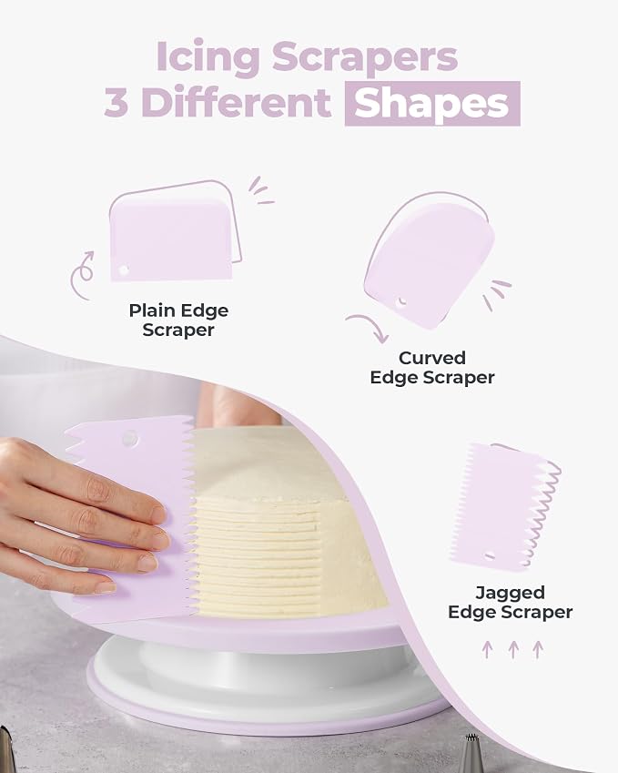 Kootek 158 Cake Decorating Kit Baking Supplies Tools for Beginners & Pros | Cake Stand Turntable, Icing Piping Tips, Disposable Reusable Pastry Bag, Spatulas, Video Tutorial, Pattern Chart