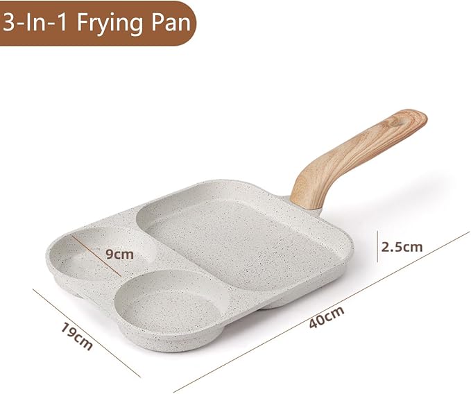 Egg Frying Pan, 3 Section Omelette Pan with Nonstick Coating, Aluminium Alloy, Suitable for Gas and Induction Stove