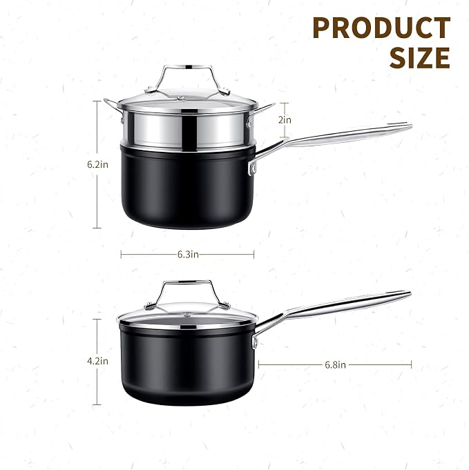 MsMk 2 QT Saucepan with Lid & Steamer, Nonstick Induction Cooking Pot | Non Toxic, Even Heating, Easy Clean, Dishwasher & Oven Safe, suitable for gas & electric & induction stoves, PFOA & PFAS Free