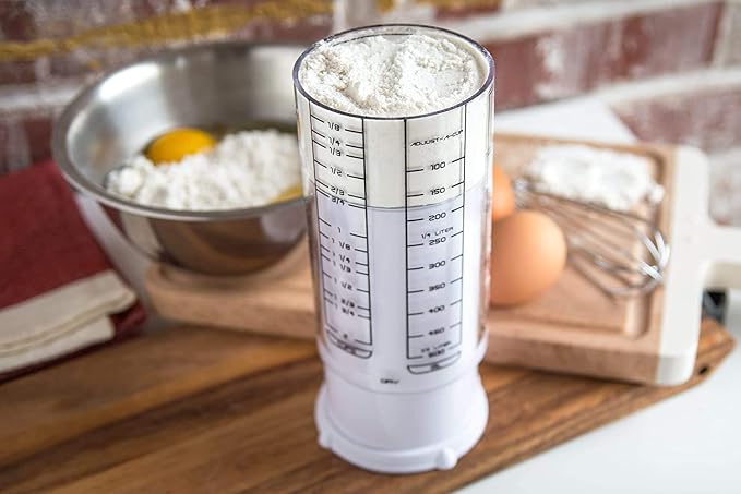 KitchenArt 23401 2 Cup Adjust-A-Cup, Plastic, White | Plunger Measuring Cup | Measures Between 1/8 Cup to 2 Cup | Includes Conversions | Kitchen Gadget | Measures Solids & Liquids
