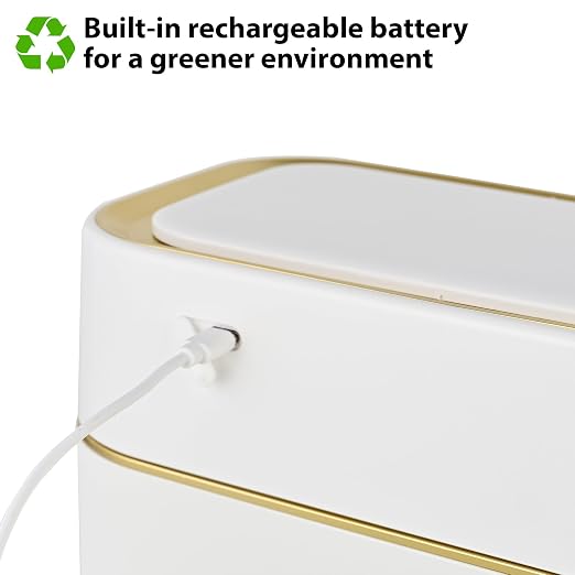 Pukomc 2.3 Gallon / 9L Automatic Adsorption Sensor Trash Can | White Gold Motion Sensor Garbage Bin with Suction, Slim Fashionable Design for Kitchen, Bathroom, Office & Small Space