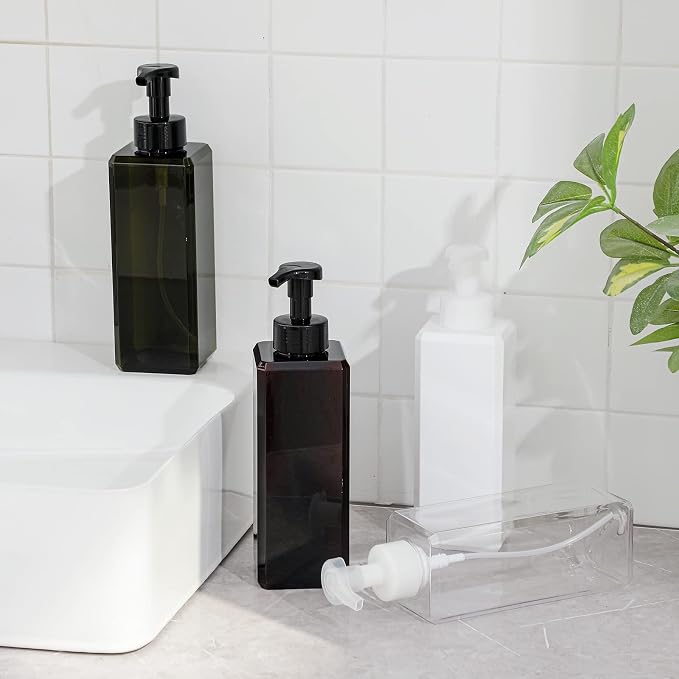 Foaming Soap Dispenser, 34oz Plastic Refillable Pump Bottle, 2 Pack, Amber | Hand Dispenser for Liquid Soap, Shampoo & Body Wash – Saves Soap with Rich Foam, Reusable, Easy to Refill, BPA-Free