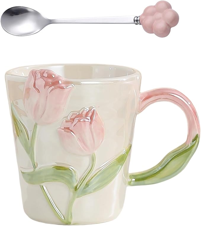 Espresso Cup11.8oz Funny Ceramic Coffee Mug for Women, Handmade Cute Tea Cup, Unique Gift for Mom Wife Best Friend, Home Office Use, Pink