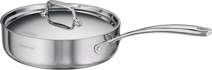 Tramontina Utsava Tri-Ply Clad Stainless Steel 2.9-Quart Saute Pan with Lid | Ceramic Non Stick Interior, Induction-Ready Cooking Pan