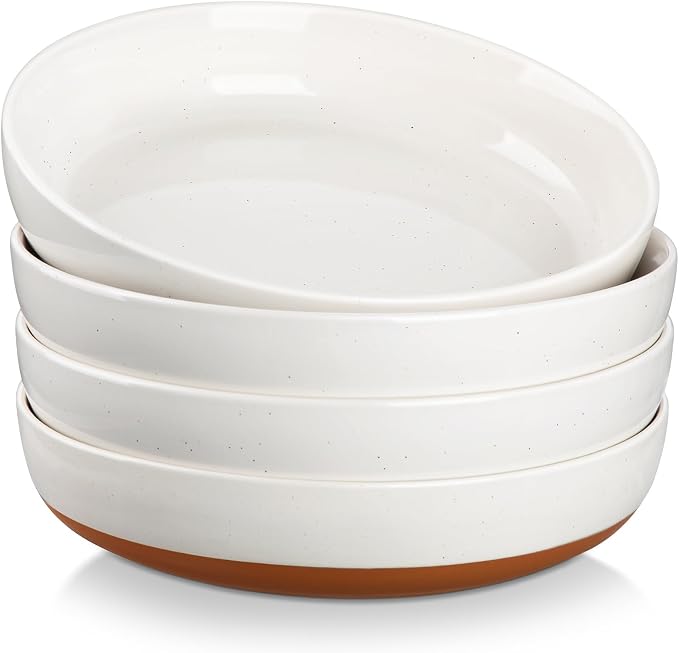 MALACASA 48 Oz Pasta Bowls Set of 4, Ceramic Soup Bowls, TARA Khaki White | Microwave and Dishwasher Safe, Chip-Resistant, For Salad, Soup, Fruit, and Dessert, 9 Inch Wide, Stackable, Modern Design