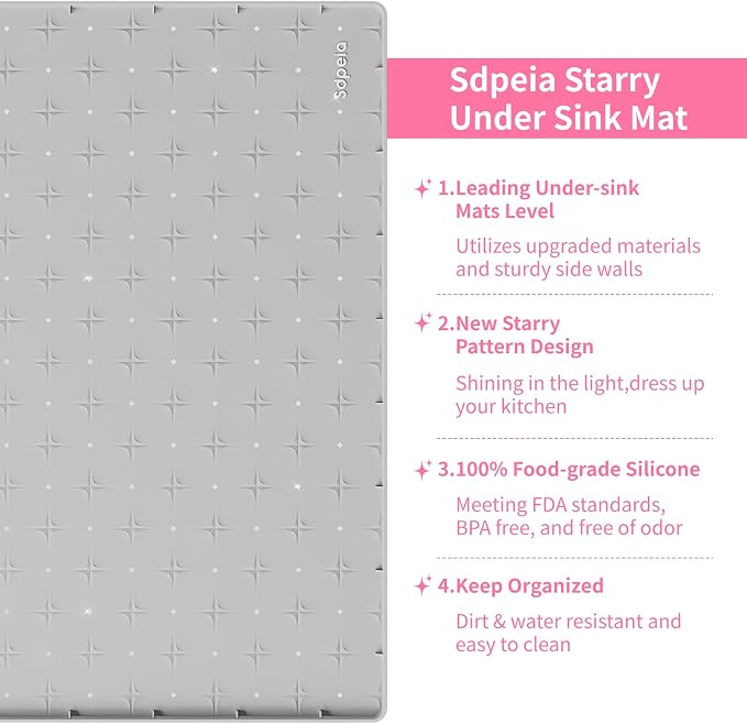 Sdpeia Under Sink Mat 28"×22" Waterproof Silicone Cabinet Liner & Sink Protector for Kitchen & Bathroom, Multi-Purpose Organizers Tray for Pets, Laundry, Cat Litter Mat