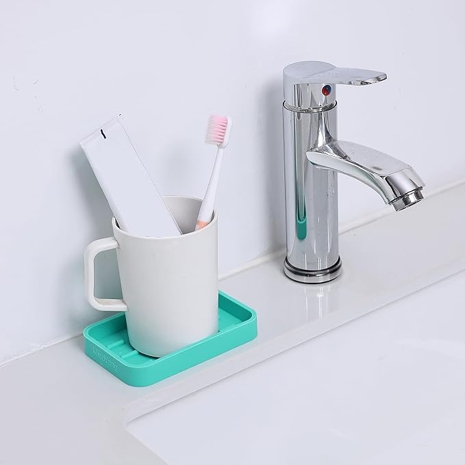 MicoYang Silicone Kitchen Sink Organizer Tray for Multiple Usage,Easy Clean Sponges Holder for Kitchen Bathroom Counter or Sink,Dish Soap Dispenser,Scrubber,Bottle,Cup Mint 4.9”x 3.2”