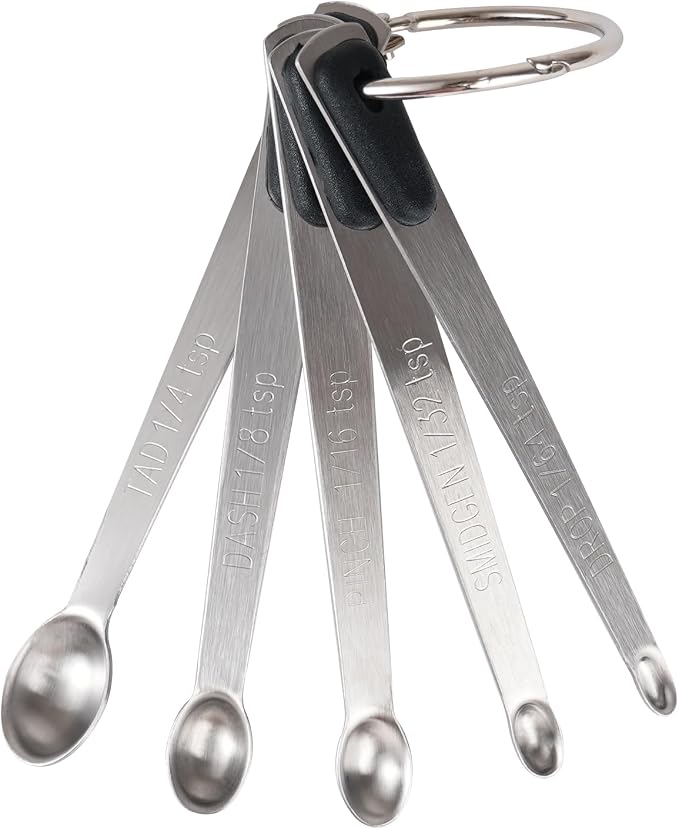 1Pack Small Measuring Spoon Set with Black Silicone Grip | Food-Grade Stainless Steel, High Precision, Dishwasher-Safe, Easy-Read Markings, Multi-Purpose, Lightweight & Durable