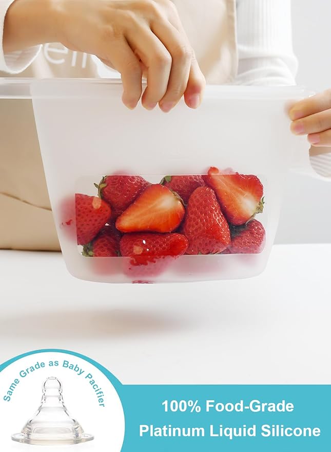 Reusable Silicone Food Storage Bags (Set of 4), Dishwasher Oven Microwave Freezer Safe, Eco-Friendly 100% Platinum, Leakproof Sous Vide Bags, Mixed, X-Large