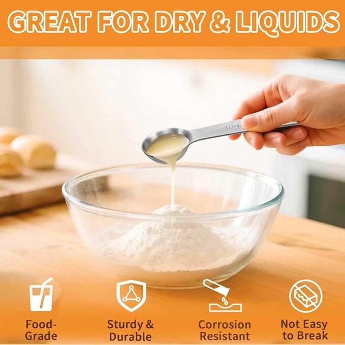 3 Pcs 7.5ml/ 1/2 Tbsp Short Handle Scoops – Stainless Steel Measuring Spoons for Baking, Liquid Ingredients & Tea, Soup & Kitchen Cooking