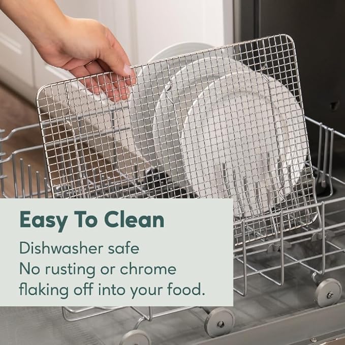 Cooling and Baking Rack Set - Cooling Racks -11.5'' x16.5'' | 100% Stainless Steel, Oven-Safe, Dishwasher-Safe, Heavy Duty Tight-Wire, Set of 2, Half Sheet Pan Cooling Racks, Easy Clean
